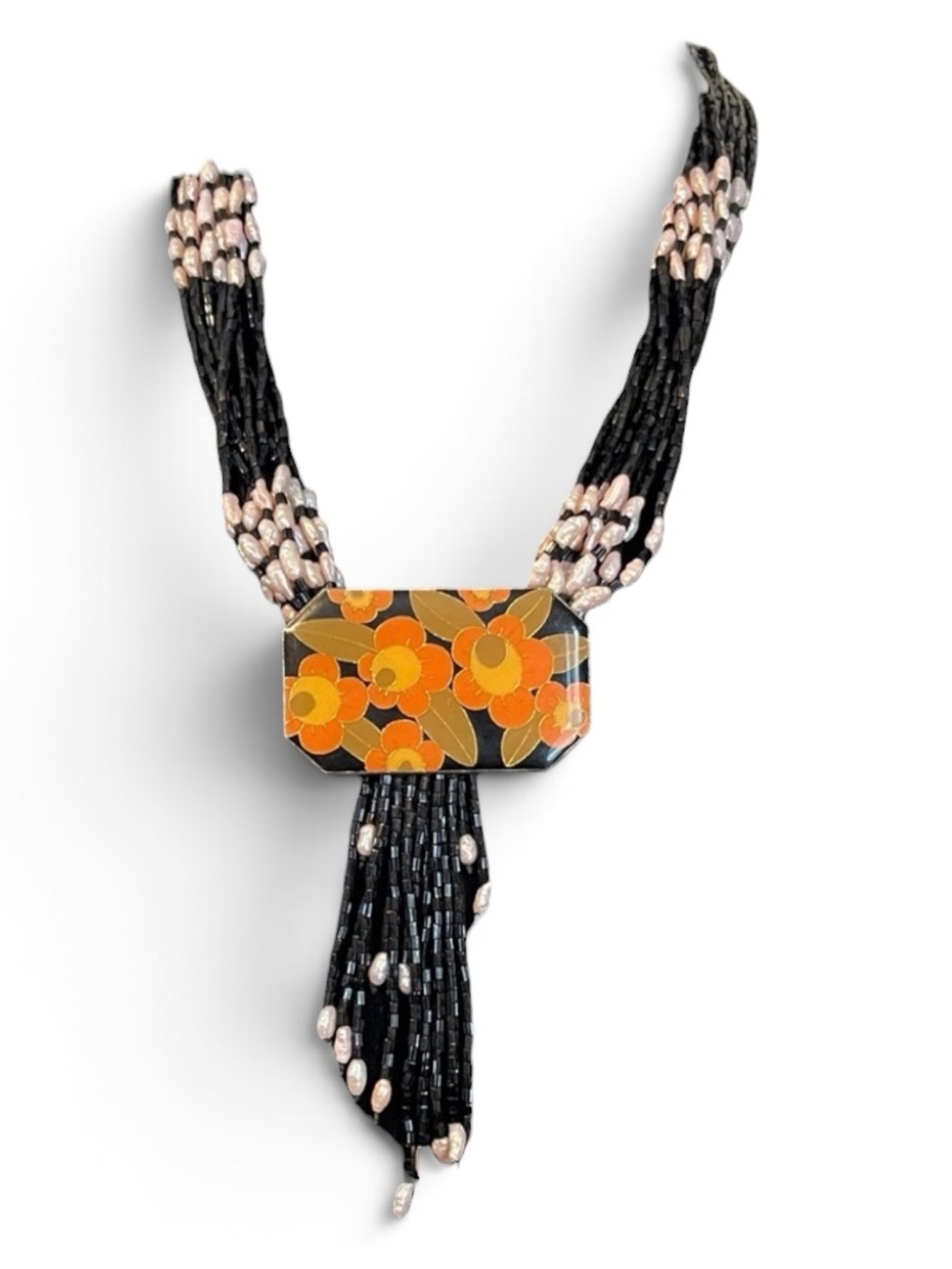 Retro Artisan Made Freshwater Pearl & Seed Bead Brooch Pendant Necklace